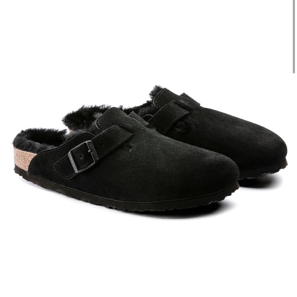 NWT Birkenstock Boston Black Shearling Clogs